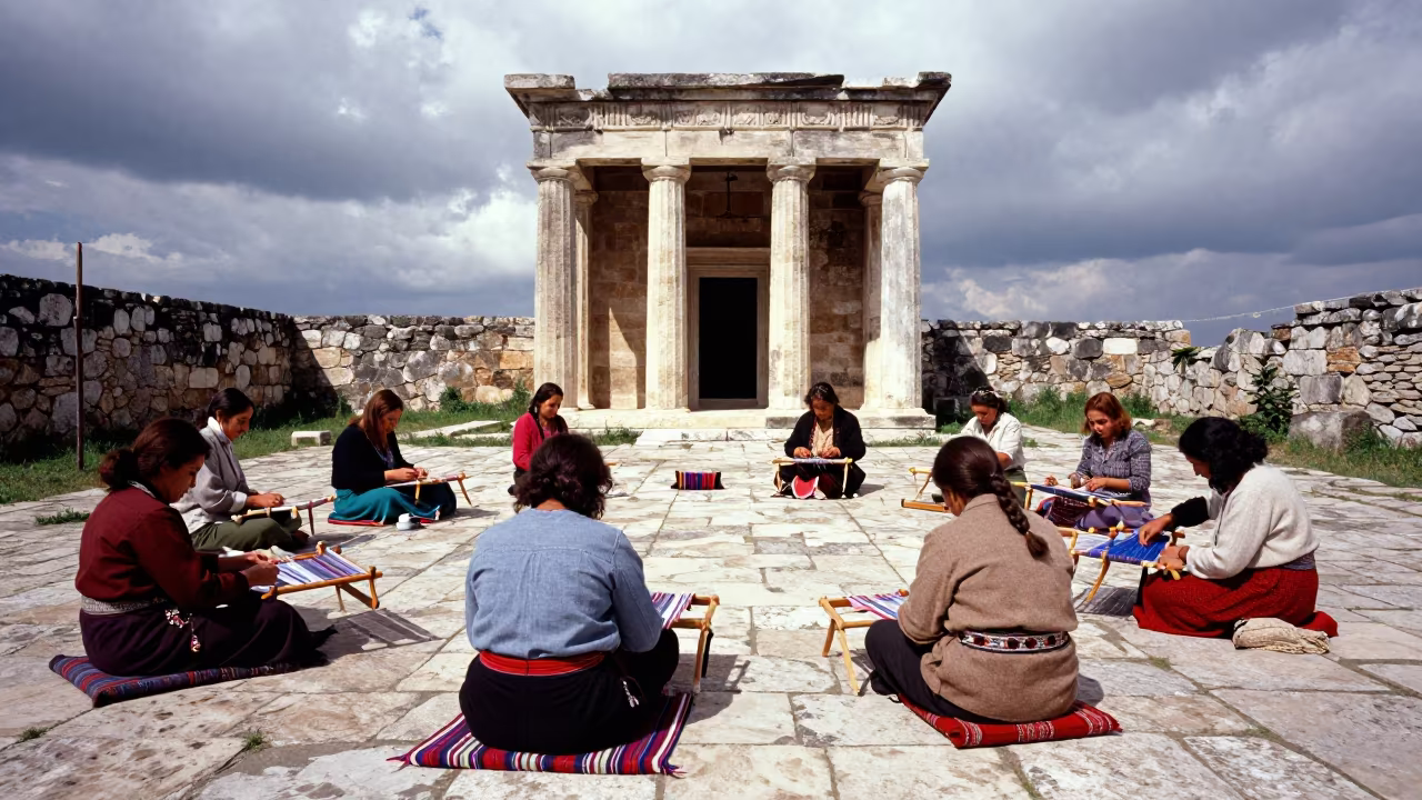 Weaving Circle in Duzce Temple Courtyard in in a temple courtyard near Düzce