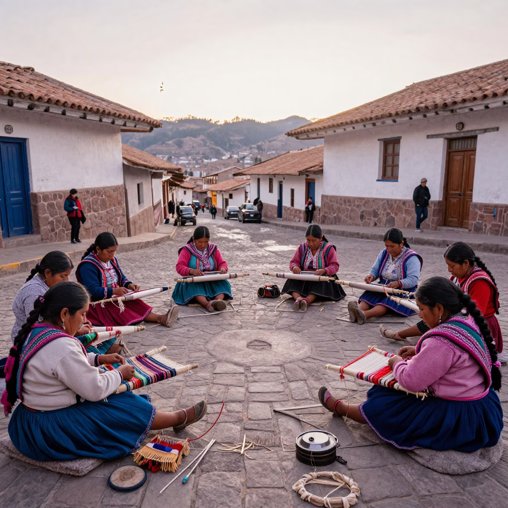 Weaving Circle in Cusco at The Early Morning Light in in Cusco, Peru