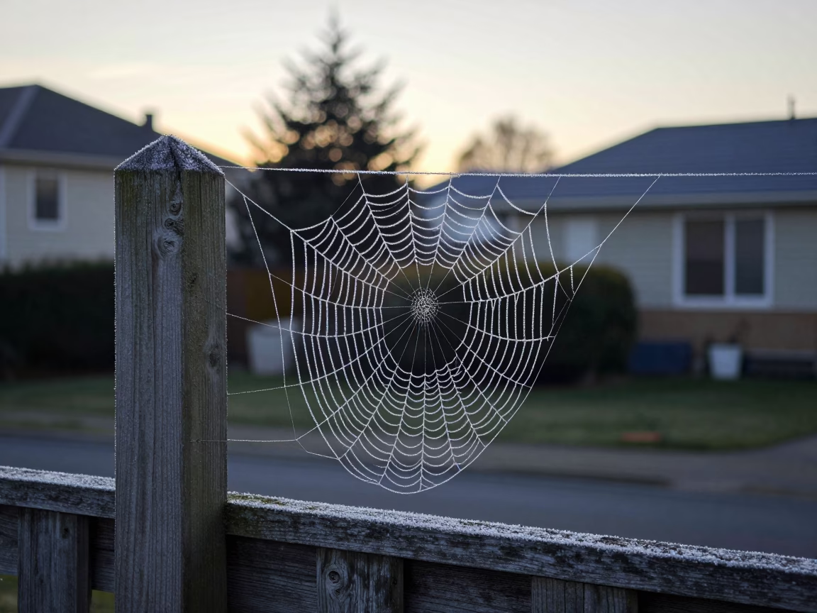 Web Glinting in Christchurch at Sunrise Light in in Christchurch, New Zealand