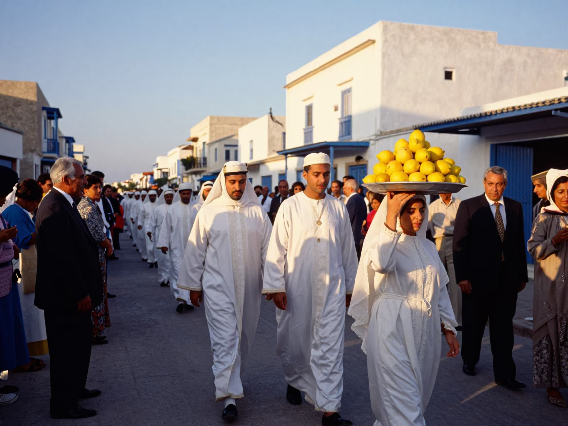 Wedding Procession in Tunis at Nautical Dawn Light in in Tunis, Tunisia