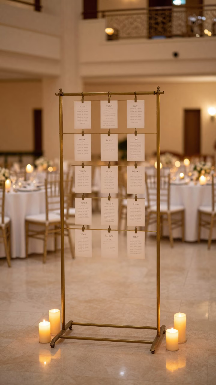 Wedding Seating Chart in Manama Banquet Hall in inside a banquet hall before service in Manama