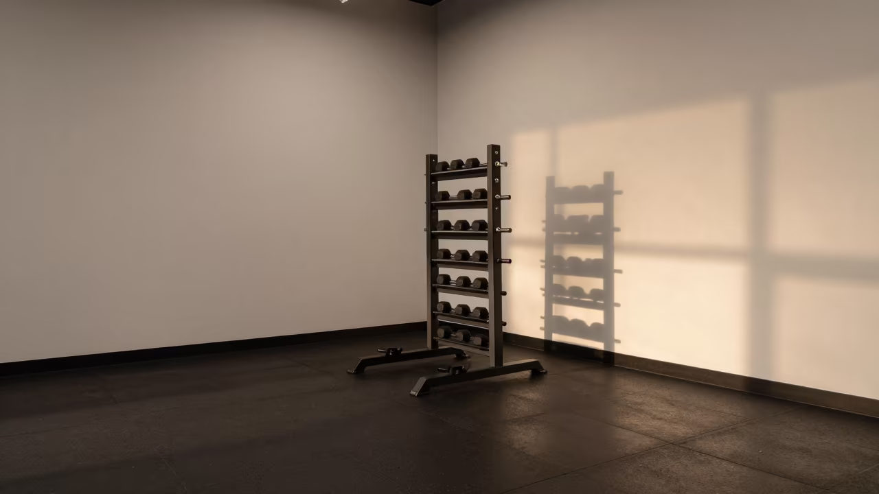 Wedge Board Rack in Spin Studio in inside a spin studio under class lights in Bo