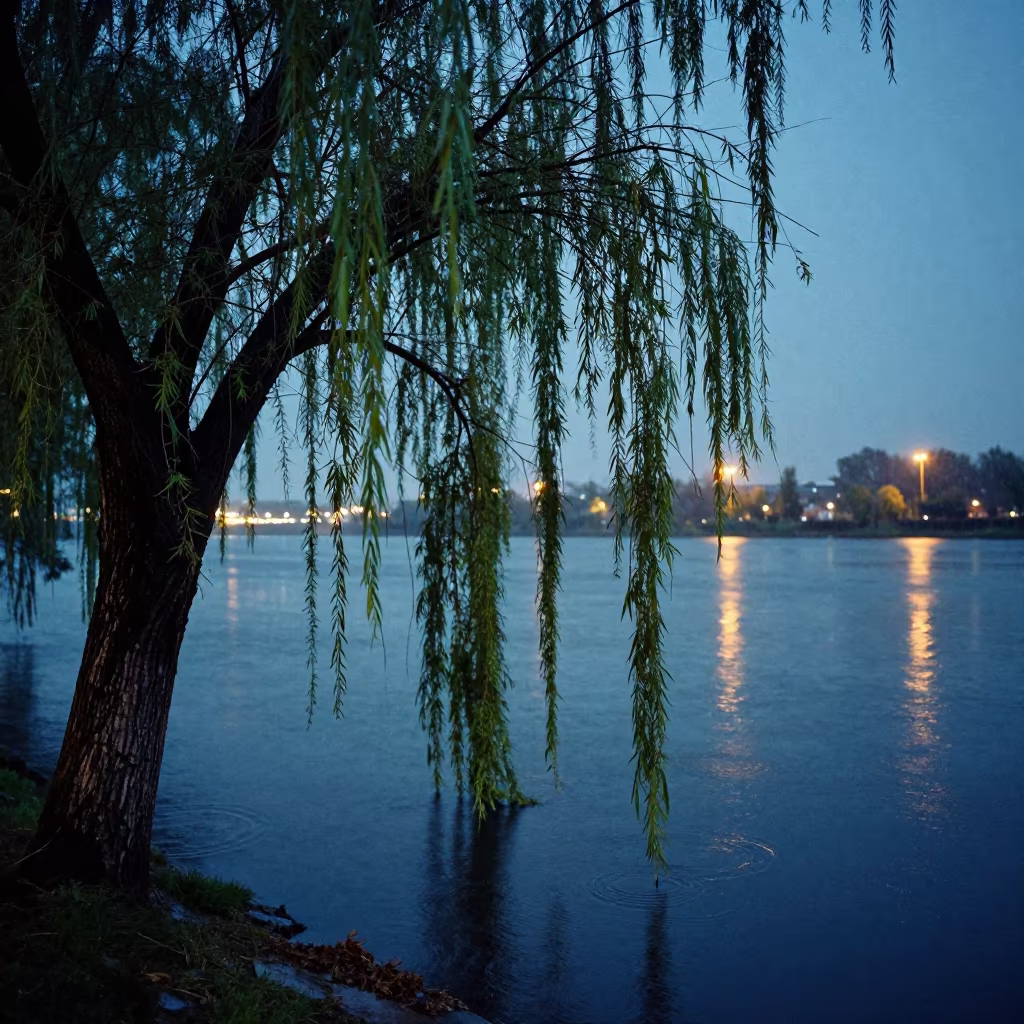 Weeping Willow Over Water Montana City Lights in in Montana