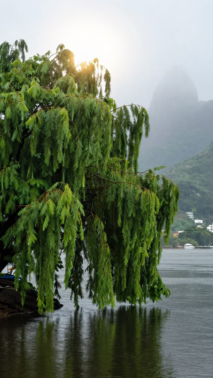 Weeping Willow Over Water in Rio Rainy Season in near Tijuca, Rio de Janeiro