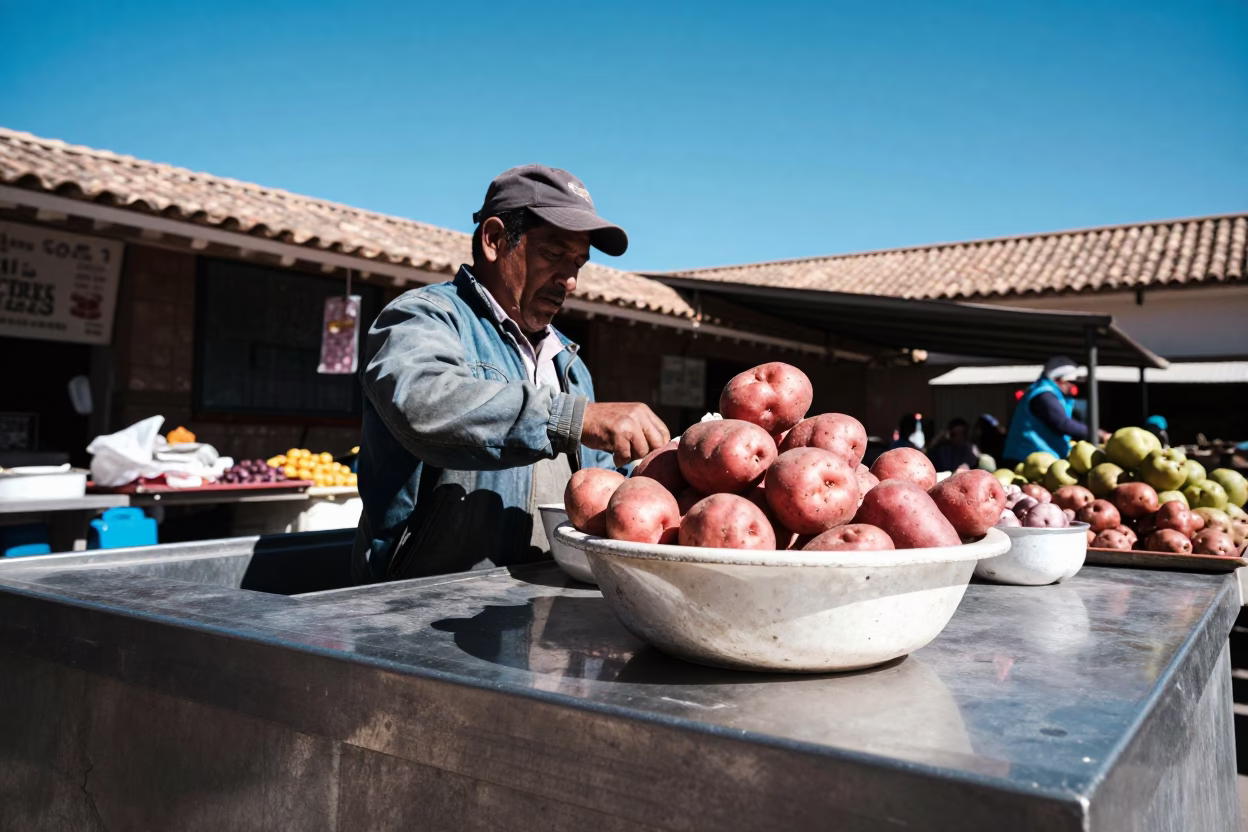 Weighing Produce in Cusco in in Cusco, Peru