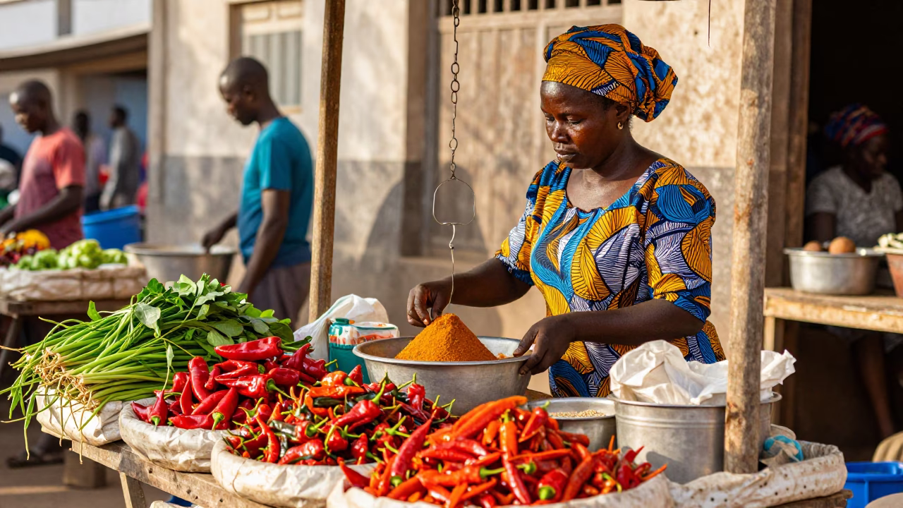 Weighing Spices in Dakar in in Dakar, Senegal