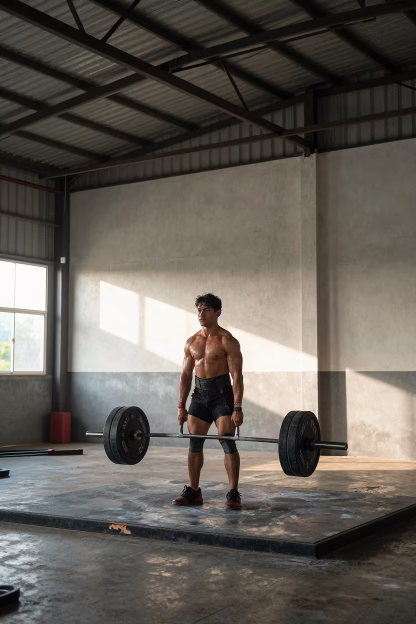 Weightlifter Chalked Platform Krabi Warehouse Loft in in a warehouse loft in Krabi