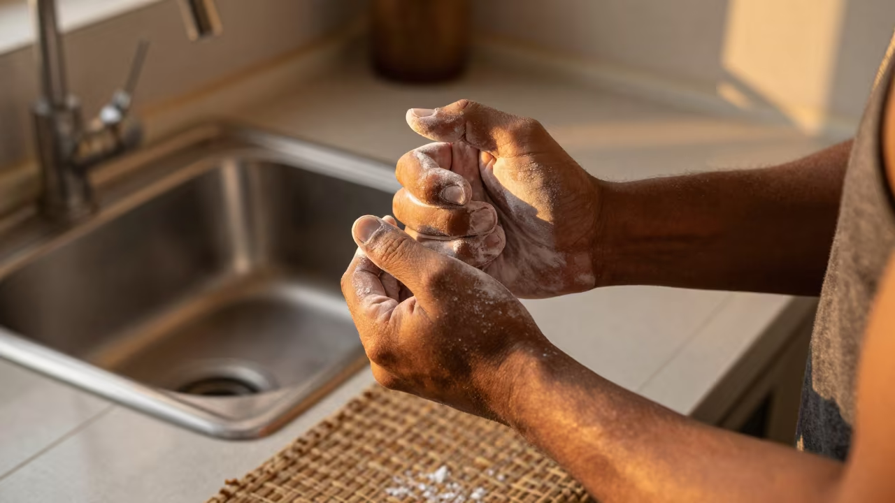 Weightlifter Chalks Hands in Ranchi Kitchen in in a kitchen in Ranchi