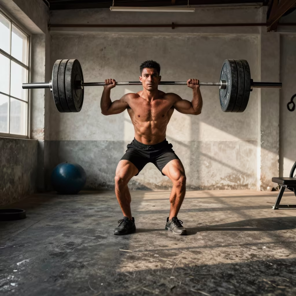 Weightlifter in Kathmandu Workshop Before Competition in in a workshop in Boudhanath, Kathmandu