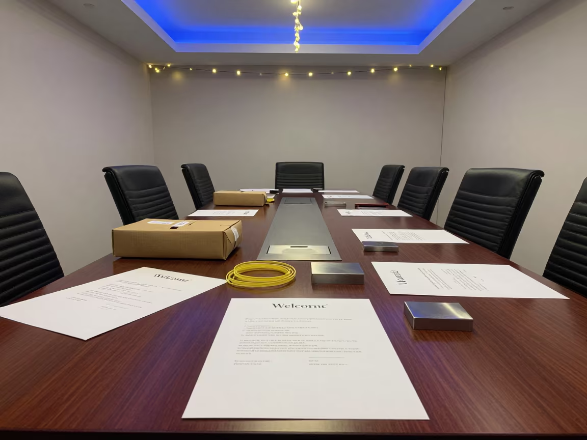 Welcome Mailer Bench in Muzaffarnagar Boardroom in at a boardroom table before a meeting in Muzaffarnagar