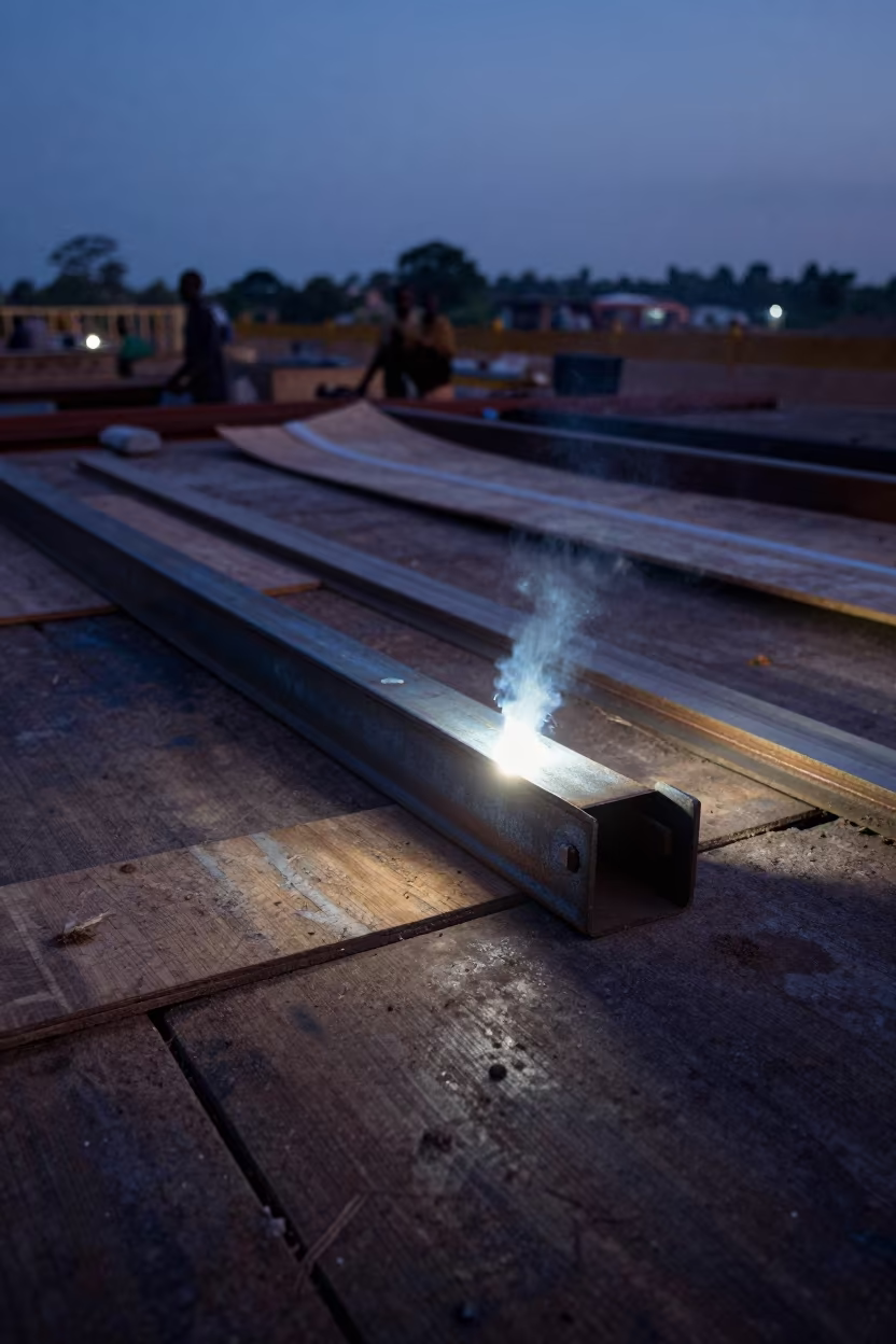 Weld Test Coupon Sleeve on Burkina Faso Deck in on an active construction deck in Burkina Faso
