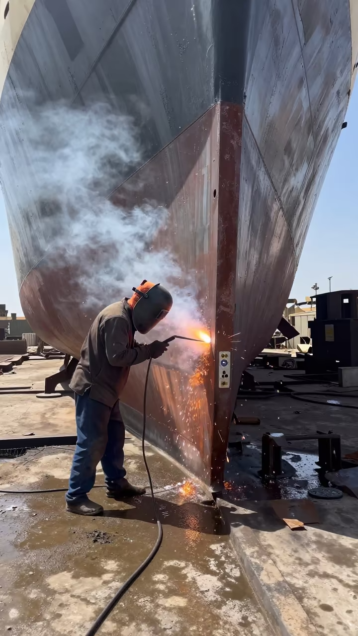 Welder Sparks Fly on Ship Hull in Afghan Yard in in Afghanistan