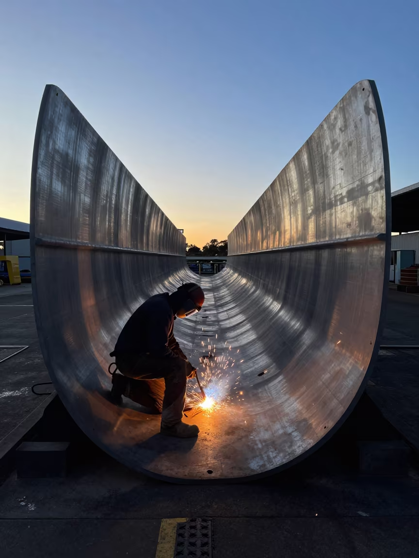 Welder Sparks on NSW Hull at Twilight in in New South Wales