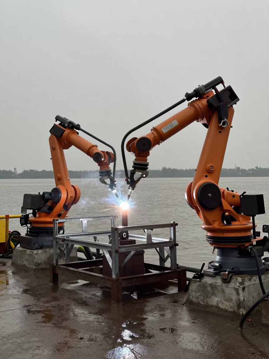 Welding Chassis Frames on Scaffold Near Warri in on a scaffold platform near Warri
