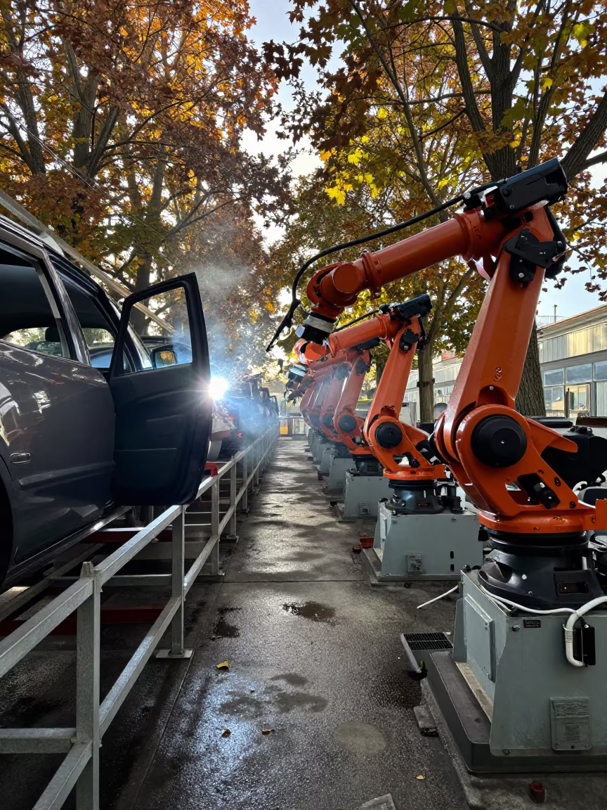 Welding Robot Arm on Scaffold in Zurich in on a scaffold platform near Zurich