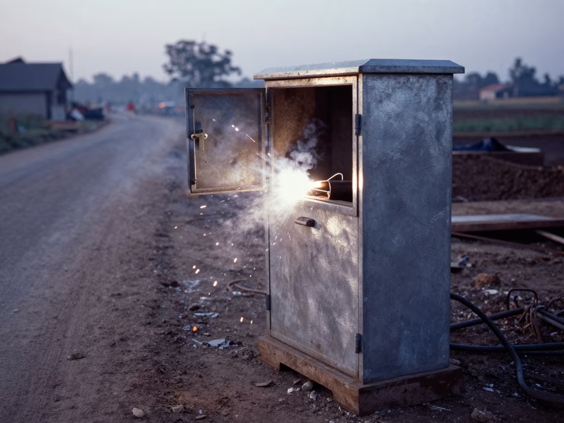 Welding Rod Locker at Dawn Korhogo Site in at a muddy site access road near Korhogo