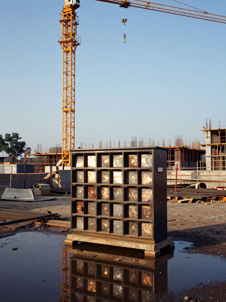 Welding Rods Under Crane in Ludhiana in beneath a tower crane on open ground in Ludhiana
