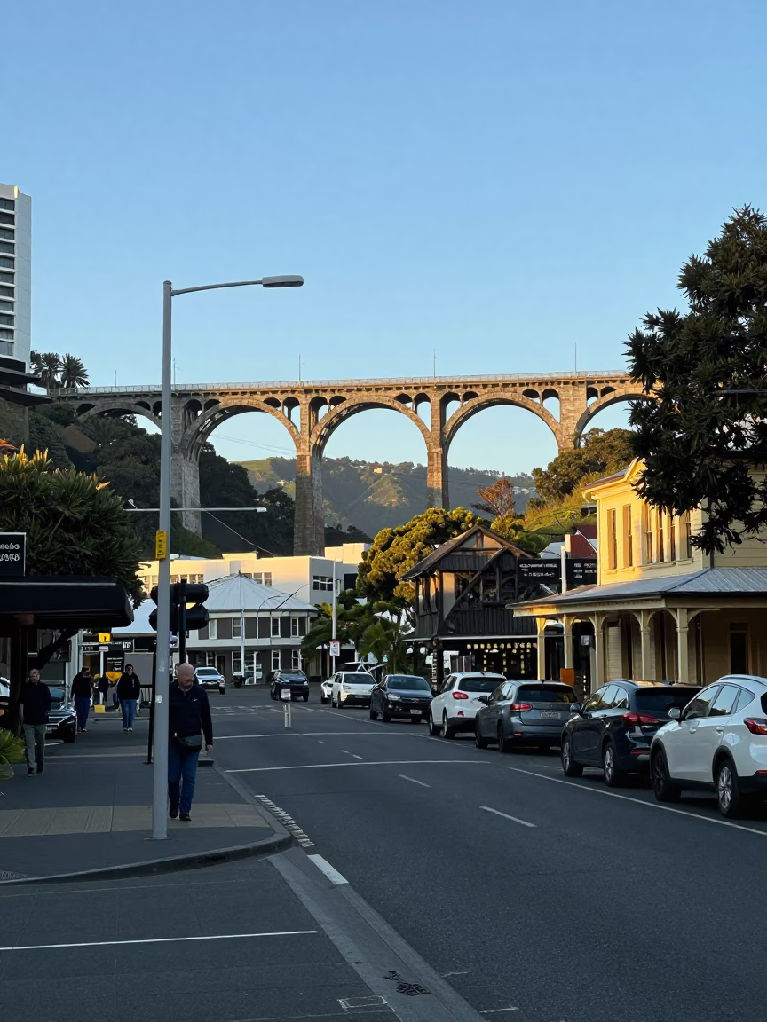 Wellington Afternoon Scene at Clear Late-afternoon Light in in Wellington, New Zealand