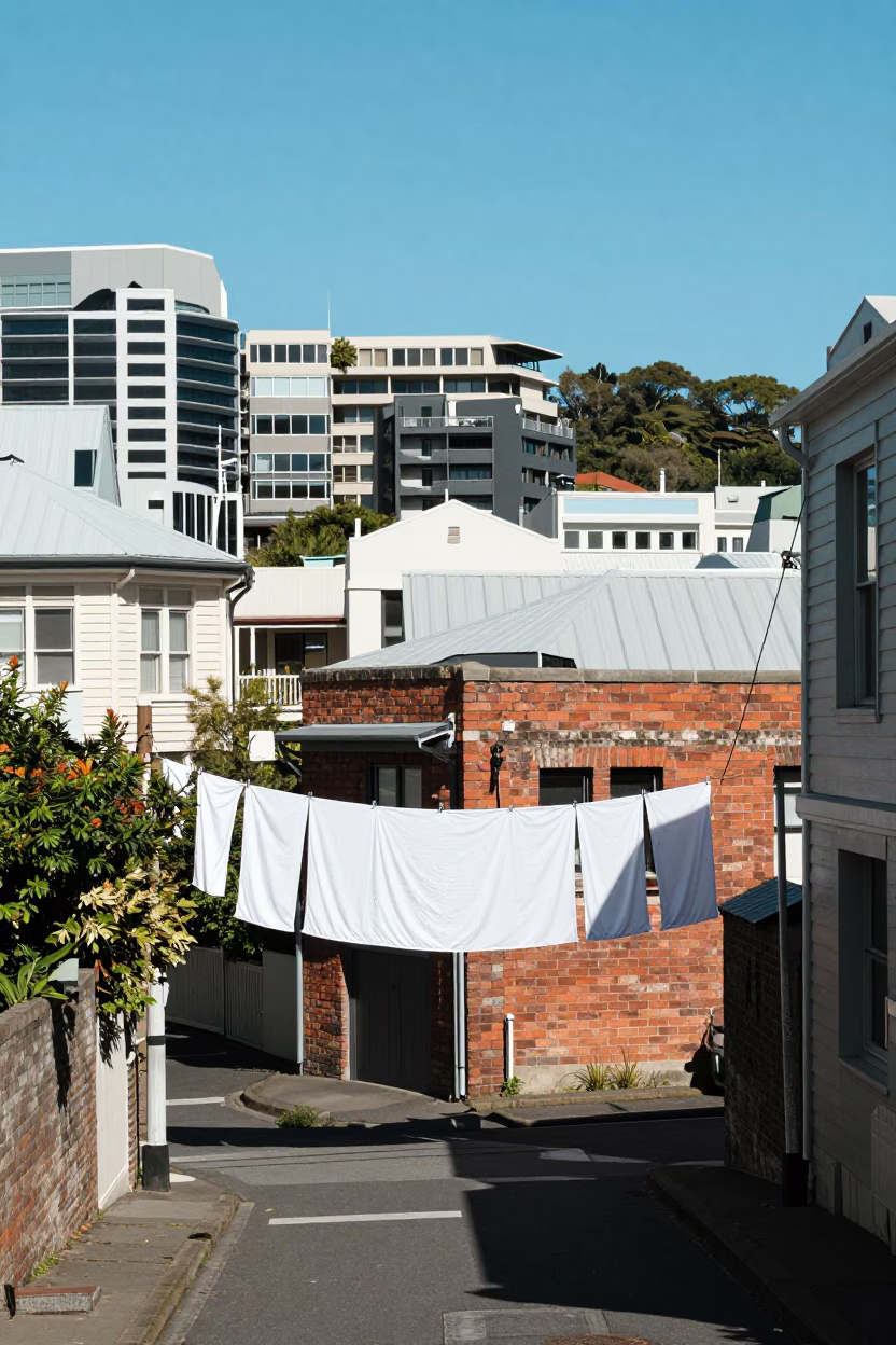 Wellington Cityscape at The Flat Glare Of Noon Light in in Wellington, New Zealand