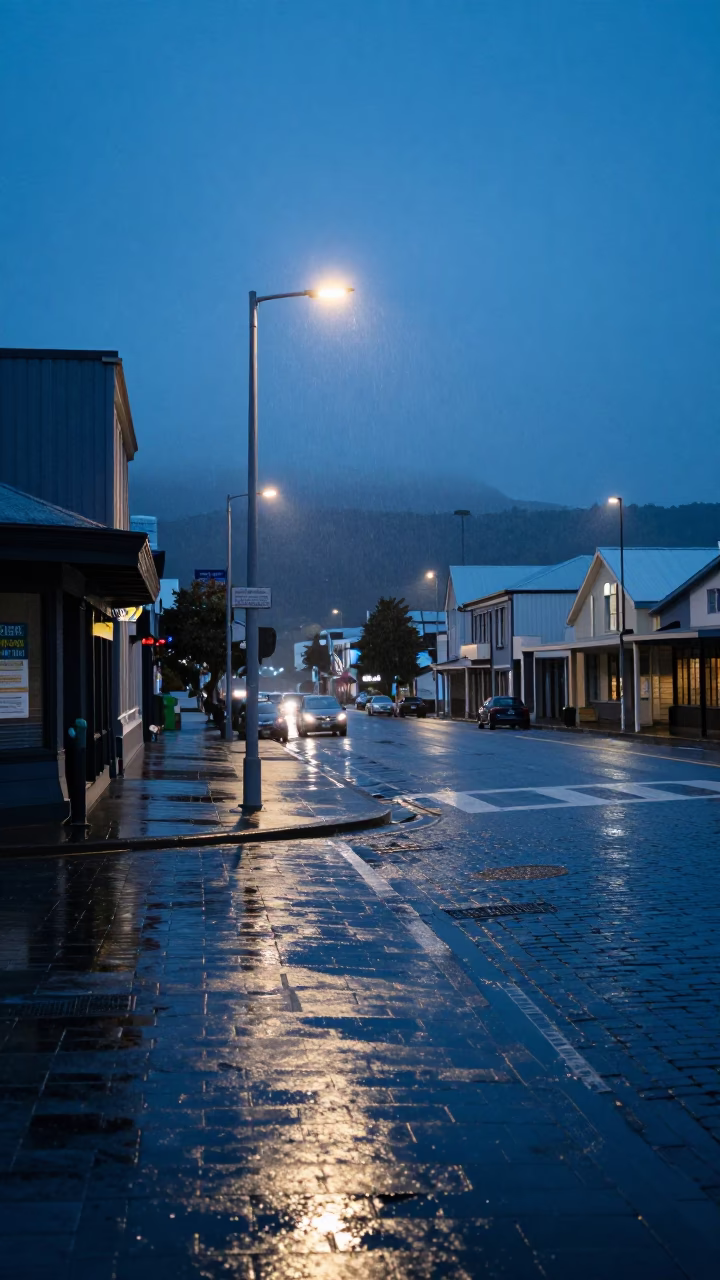Wellington Evening Blue Hour Street Scene with Condensation and Mailbox in in Wellington, New Zealand