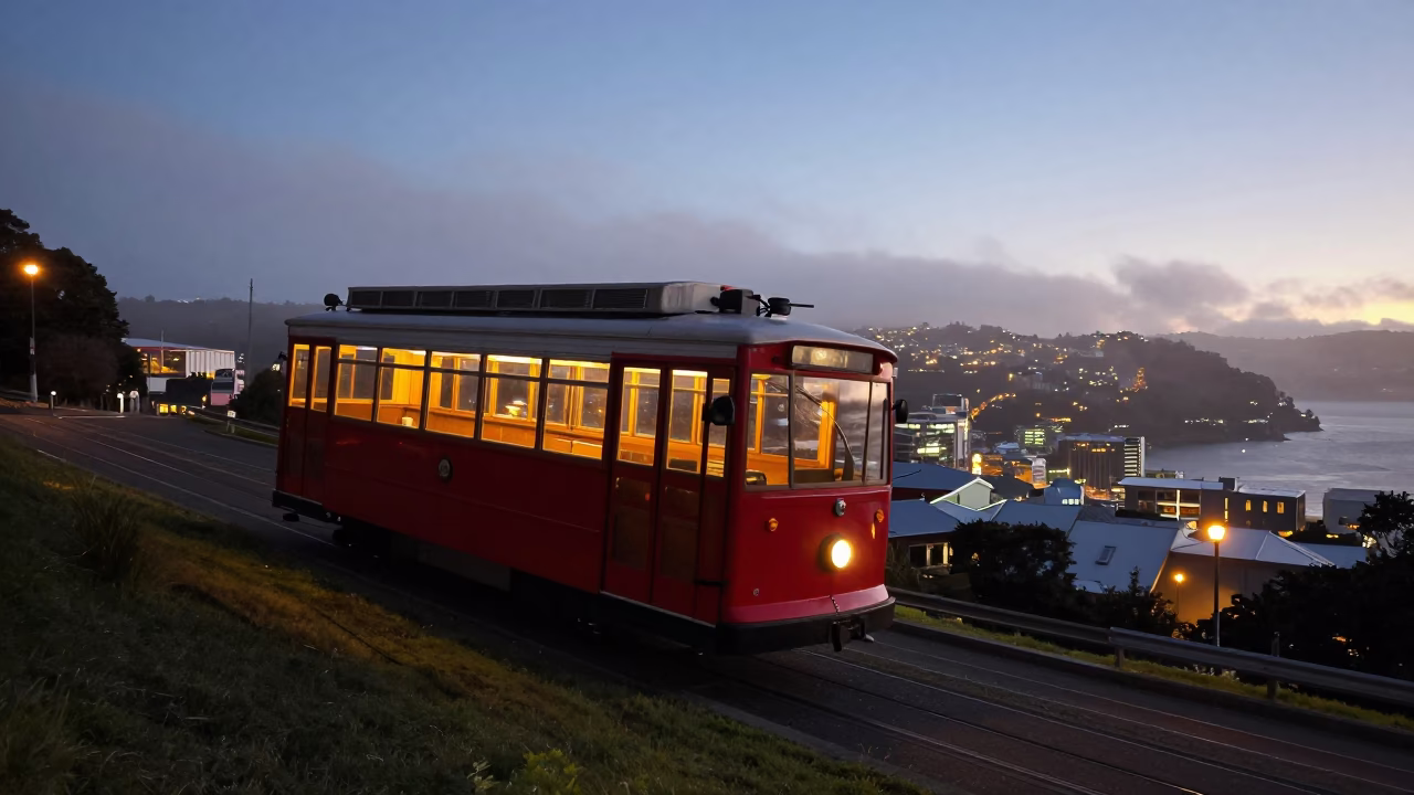 Wellington Evening Mist at As City Lights Begin To Glow in in Wellington, New Zealand
