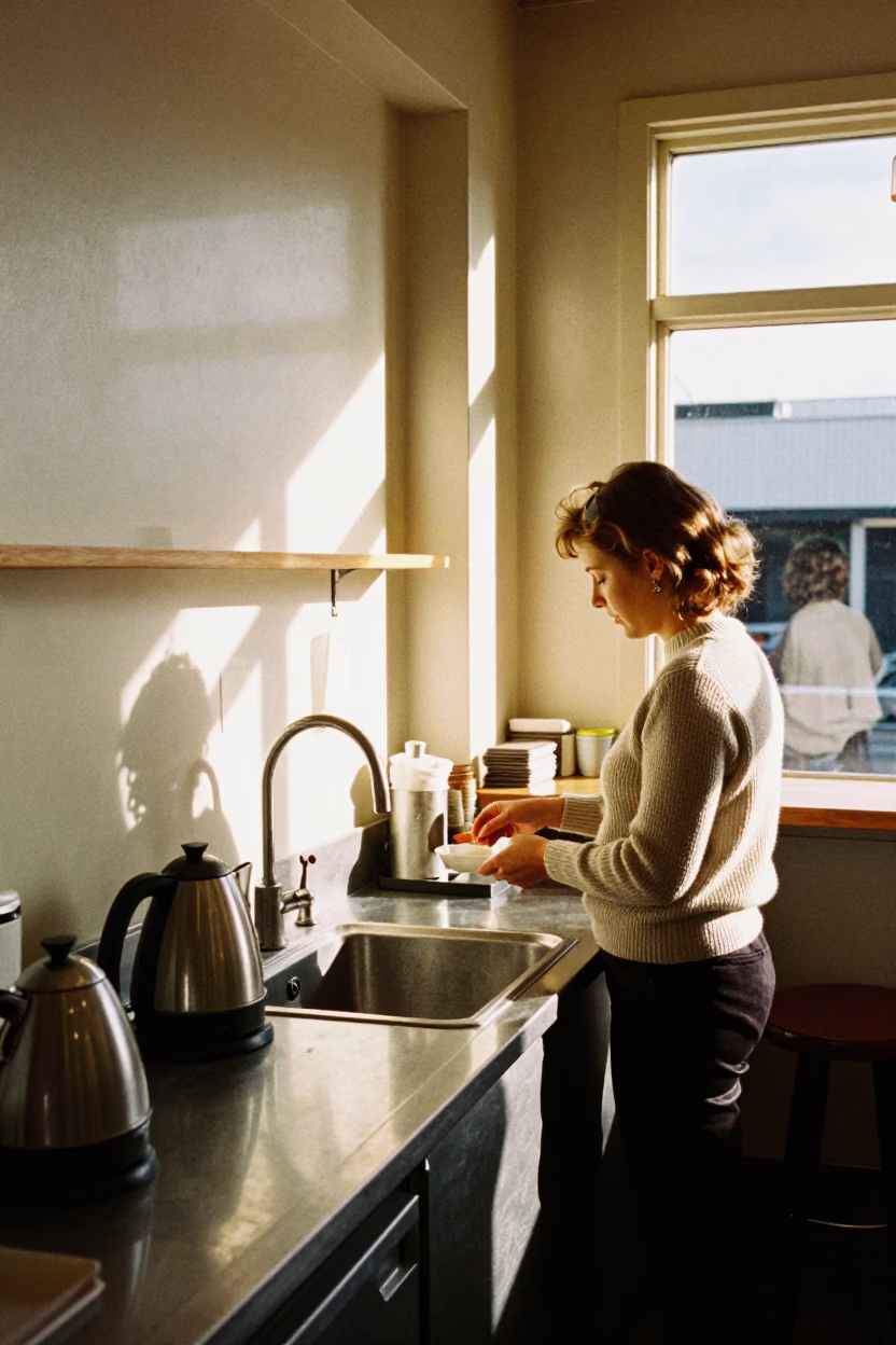 Wellington Local Cafe Interior With Electric Kettle And Sink Strainer in in Wellington, New Zealand