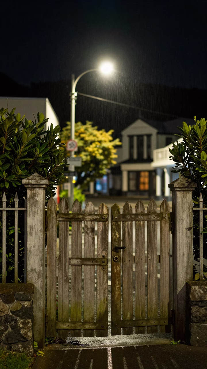 Wellington New Zealand Night Street Scene with Garden Gate and Condensation in in Wellington, New Zealand