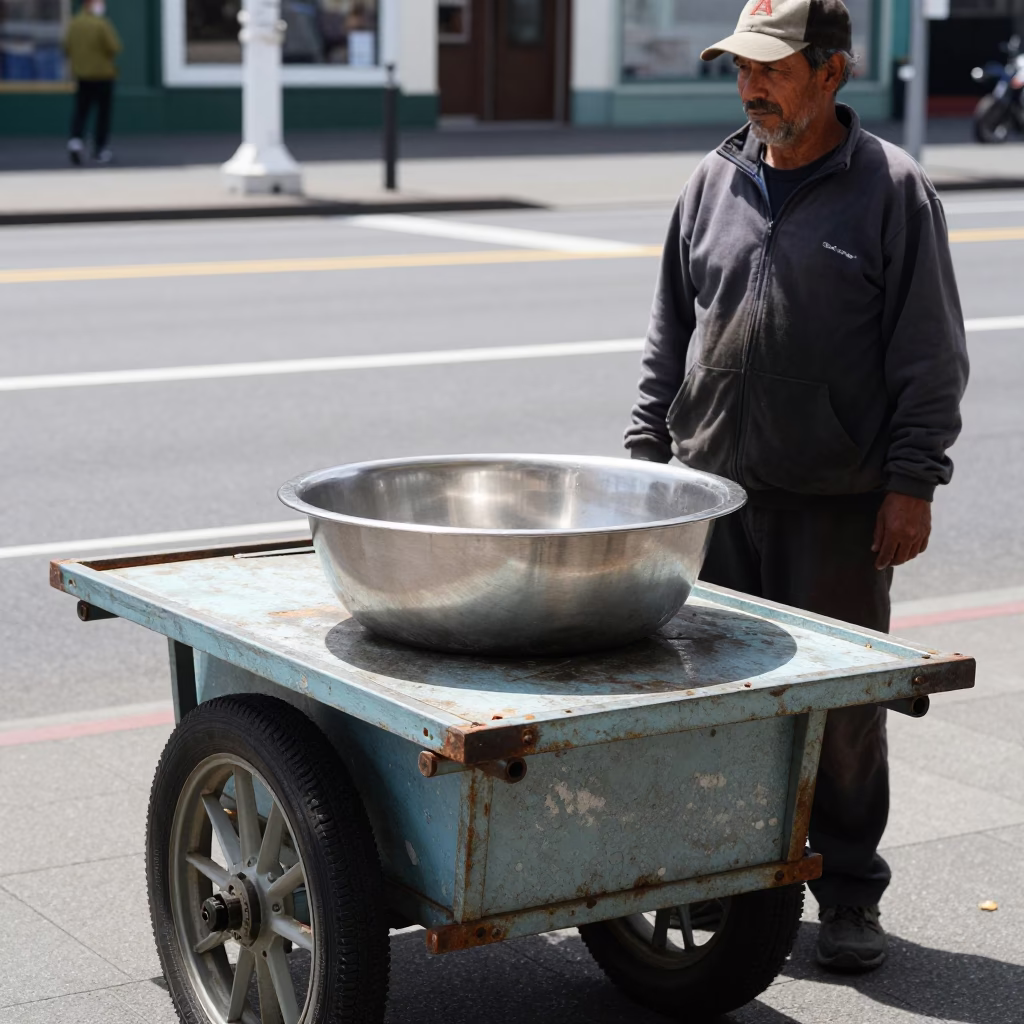 Wellington New Zealand Noon Street Scene with Brushed Steel Basin and Toolbox in in Wellington, New Zealand
