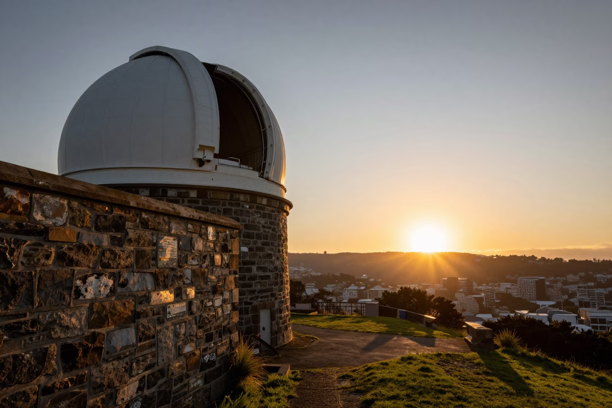 Wellington Observatory Hill at As The Sun Drops Toward The Horizon in in Wellington, New Zealand