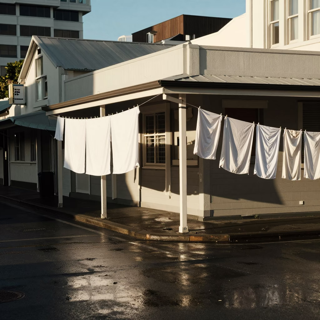 Wellington Street Corner at Late Afternoon Light in in Wellington, New Zealand