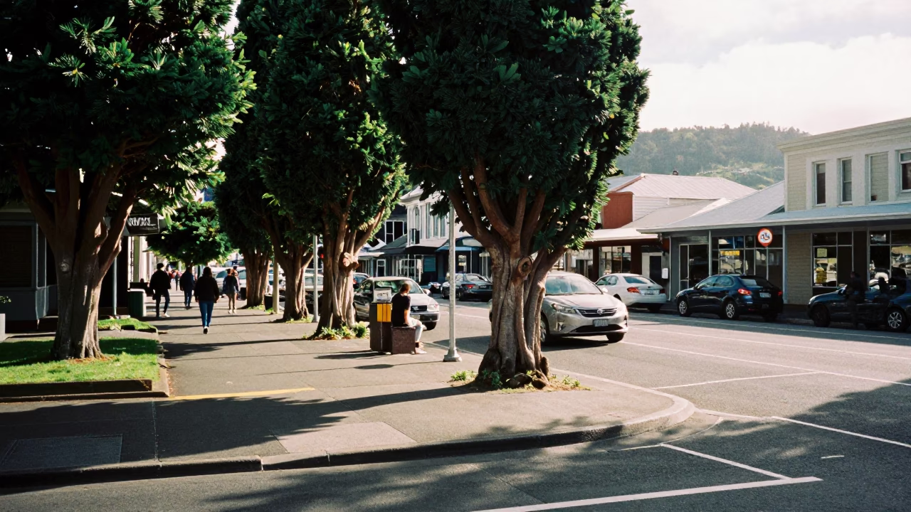 Wellington Street Corner at The Early Afternoon Light in in Wellington, New Zealand