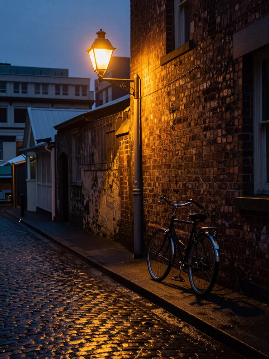 Wellington Street Scene at The Predawn Darkness Light in in Wellington, New Zealand
