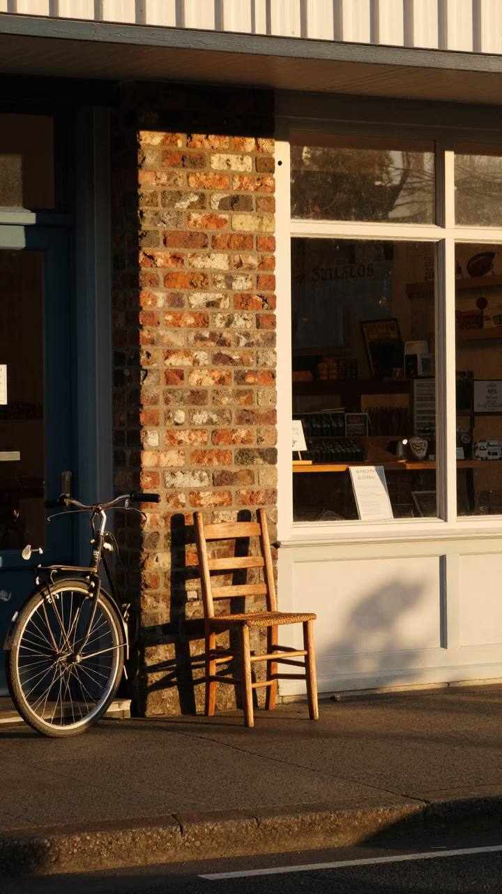 Wellington Sunset Street Scene with Bicycle and Bakery in in Wellington, New Zealand