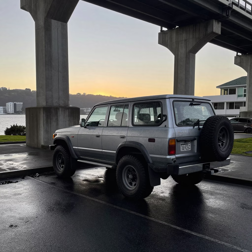 Wellington SUV Parked at Nautical Dawn Light in in Wellington, New Zealand