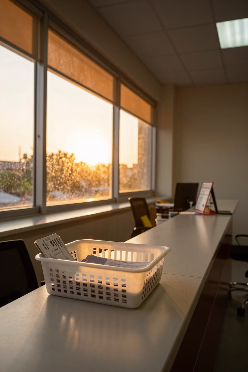 Wellness Basket on Bauchi Desk at Sunset in at an office reception desk near Bauchi