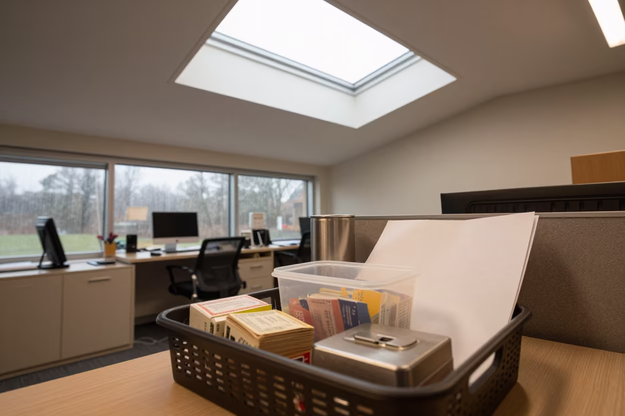 Wellness Basket in Sudbury Office Bay in inside an open-plan office bay near Greater Sudbury