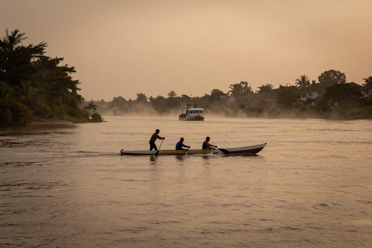 Welsh Coracle Fisherman Mazatlan River Ferry in across a remote ferry crossing near Mazatlan