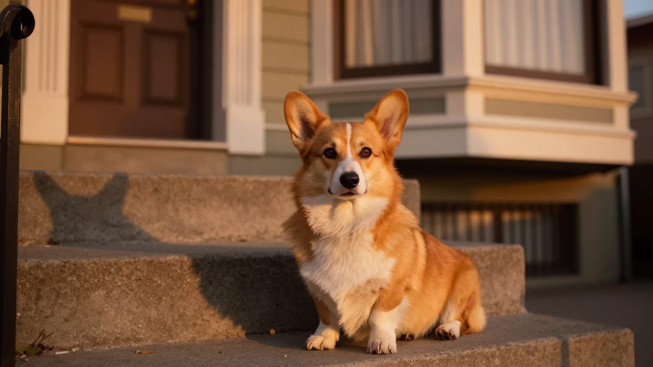 Welsh Corgi in San Francisco at Sunset Light in in San Francisco, California, United States
