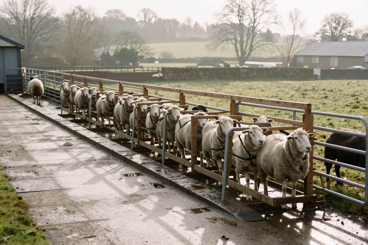 Welsh Sheep Harness Rack in Winter Light in at a stockyard loading ramp in Wales