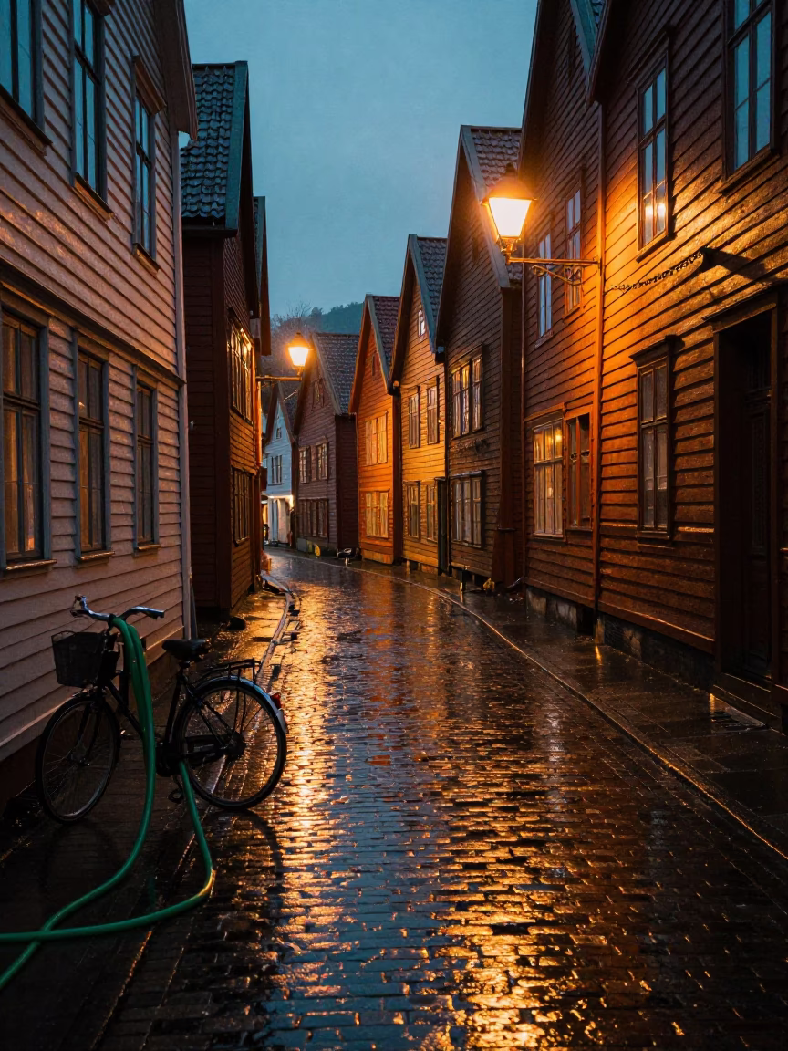 Wet Alley in Bergen in in Bergen, Norway