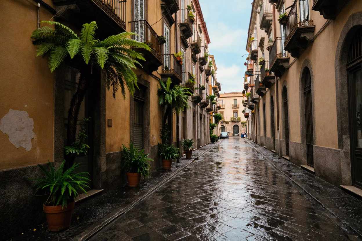 Wet Alley in Naples in in Naples, Italy
