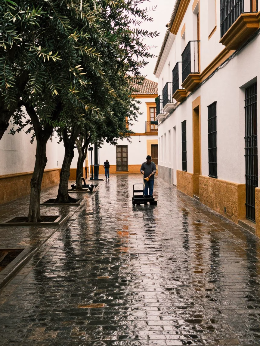 Wet Alley in Seville in in Seville, Spain