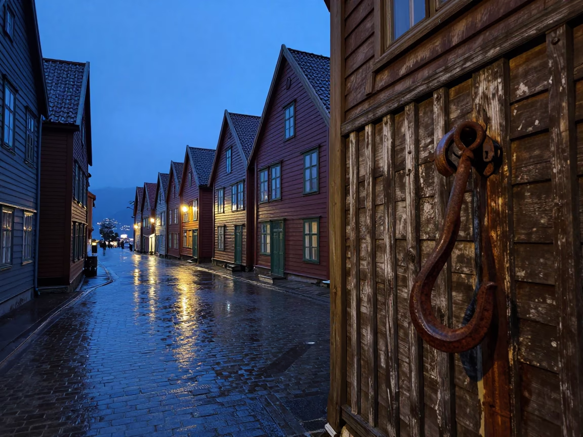 Wet Alleyway in Bergen in in Bergen, Norway