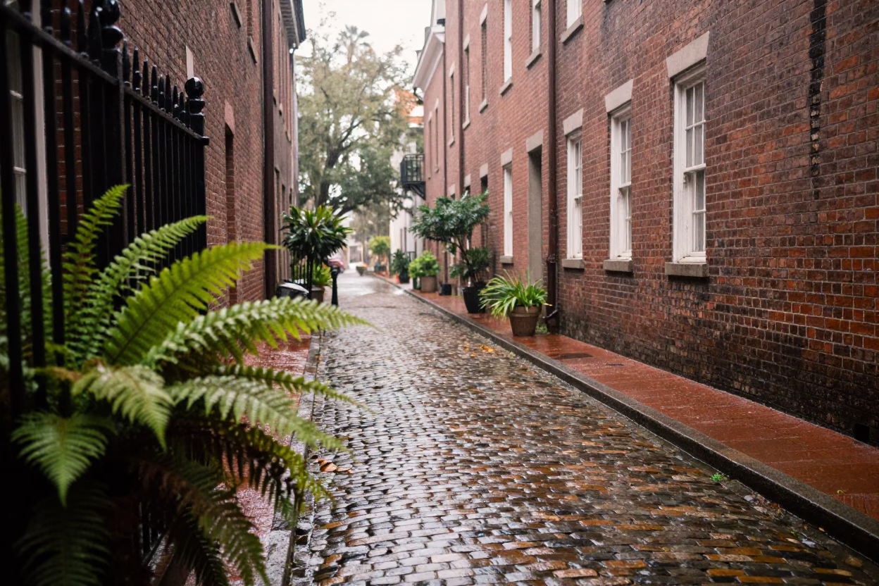 Wet Alleyway in Charleston in in Charleston, South Carolina, United States