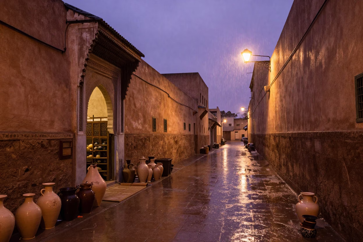 Wet Alleyway in Fez in in Fez, Morocco