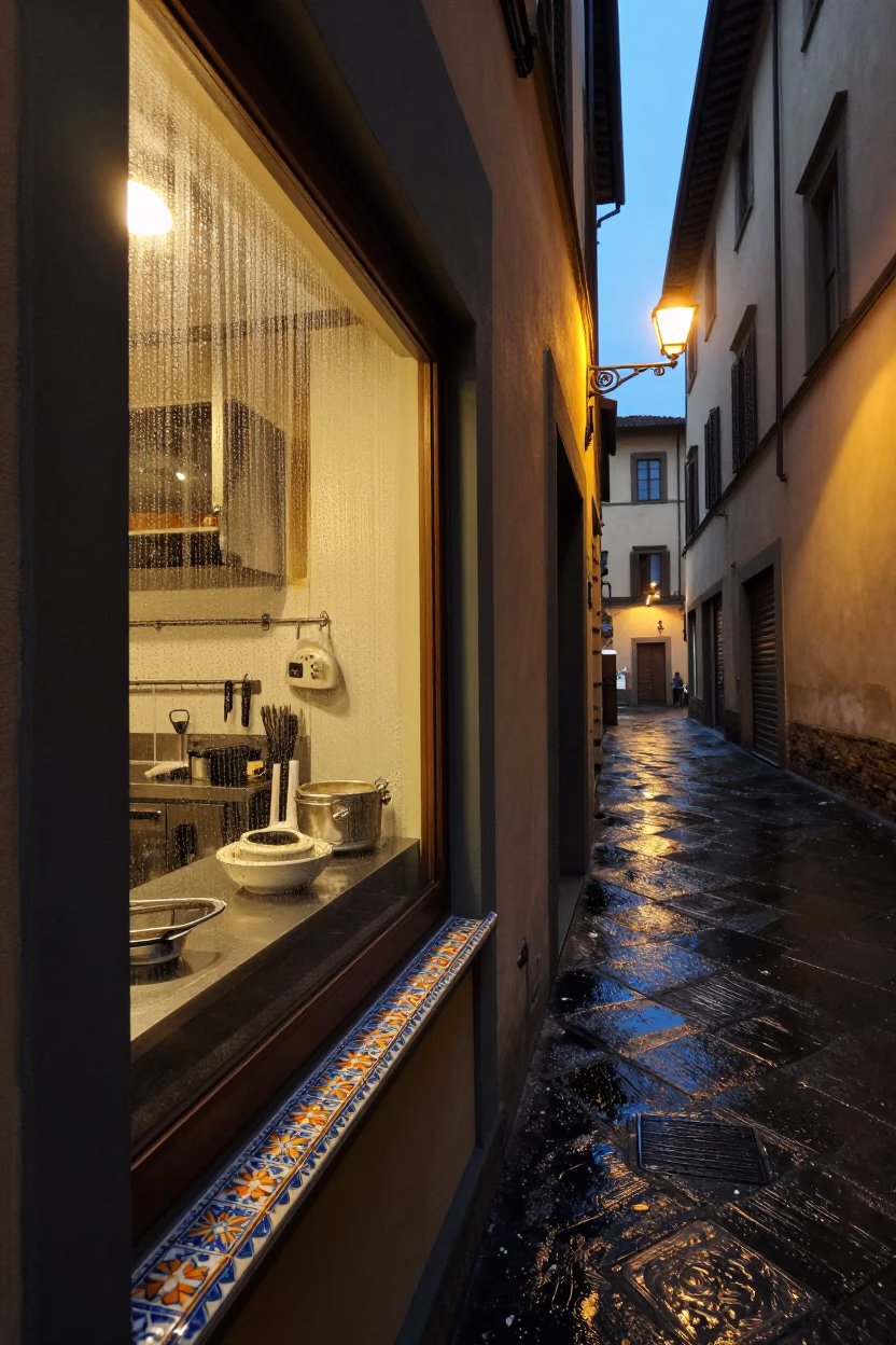 Wet Alleyway in Florence in in Florence, Italy