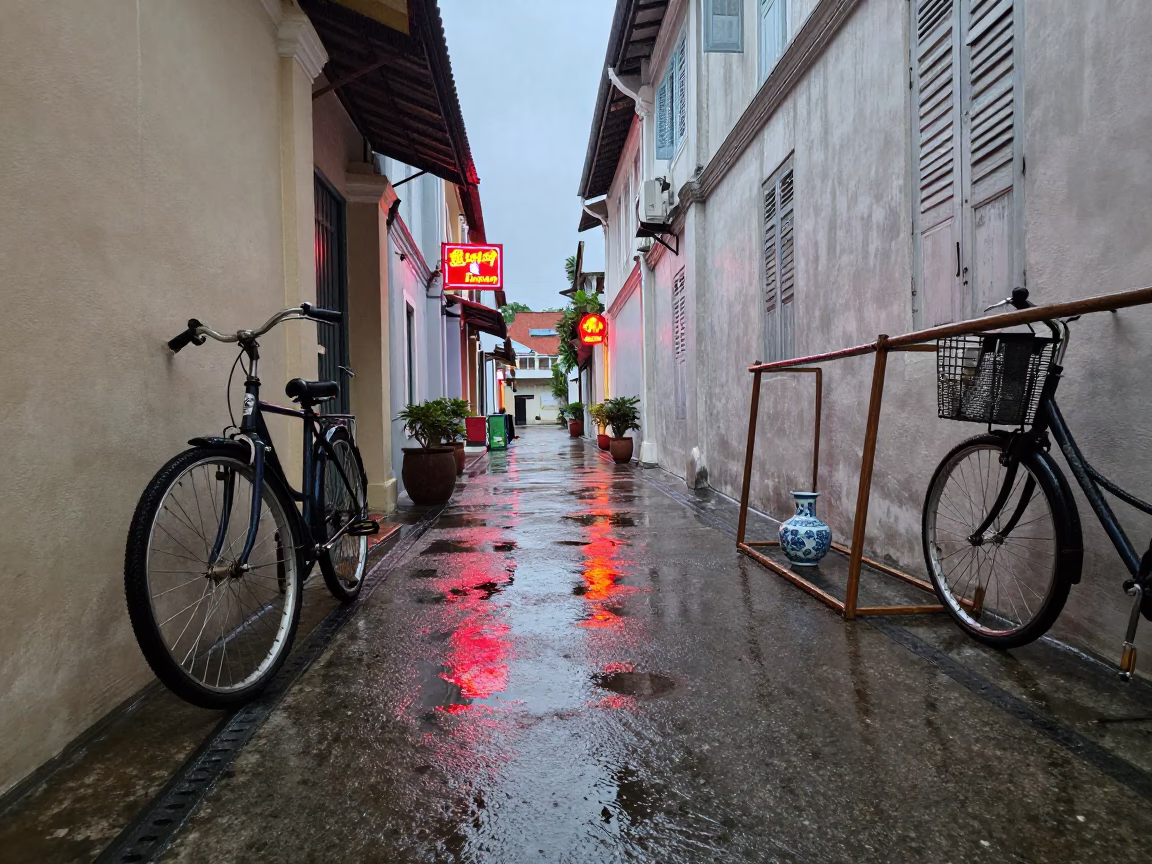 Wet Alleyway in George Town in in George Town, Malaysia