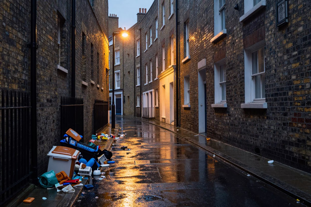 Wet Alleyway in London in in London, United Kingdom