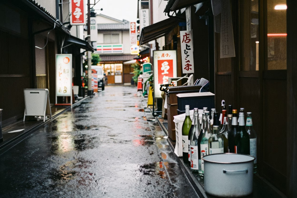Wet Alleyway in Osaka at First Light in in Osaka, Japan