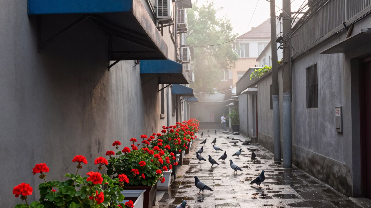 Wet Alleyway in Shanghai in in Shanghai, China